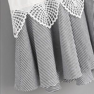 Shein Striped Bow And Ruffle Hem Mixed Media Tee